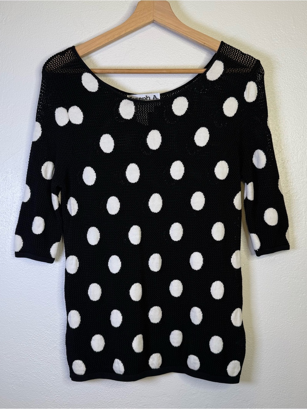 Joseph A. Women's Vintage 90s Open Knit Crochet Polka Dot Blouse Top Size Large